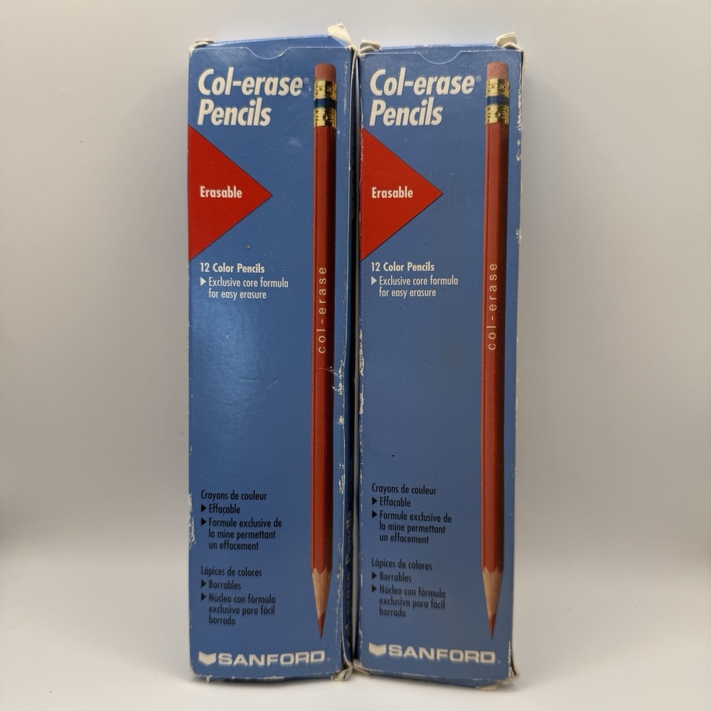 Vintage Col-Erase Carmine Red Color Pencils Erasable 2 Boxes (22)  1997 Sanford